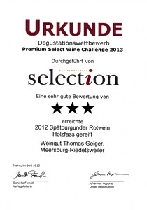 Weingut Geiger - Auszeichnungen 2013